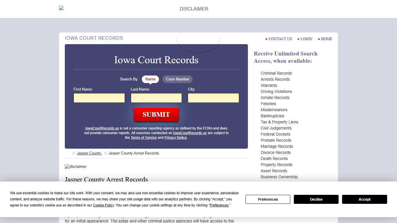 Jasper County Arrest Records IowaCourtRecords.us